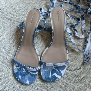Reformation Blue and White Floral Heels